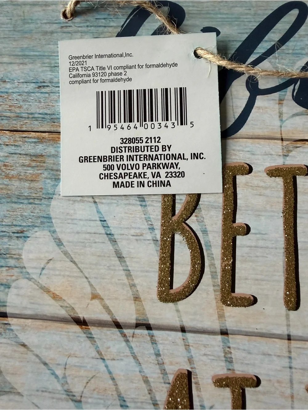 NWT Life is Better at the Beach Coastal Wall Sign 13.25x9 inches Blue White Gold